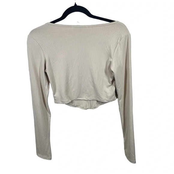 Lulus Flair for the Flirty Beige Ribbed Long Sleeve Bustier Crop Top medium - Picture 3 of 8